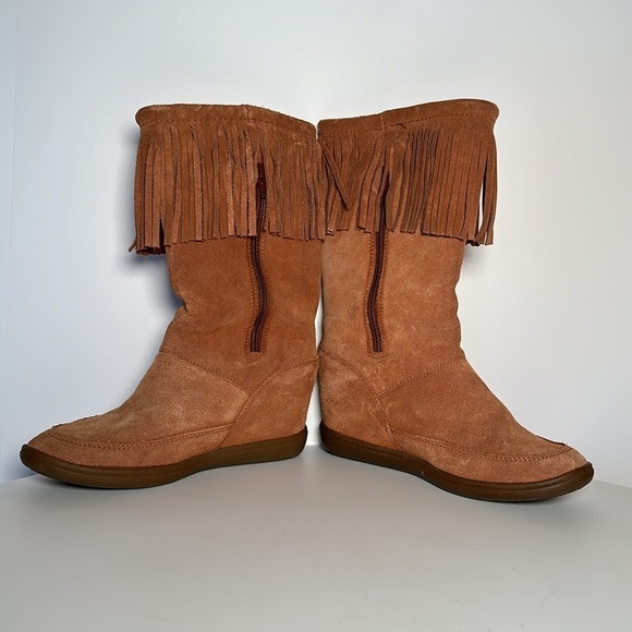 SKETCHERS SKCH+3 suede leather fringe western cowgirl boho hidden wedge boots - Picture 3 of 7